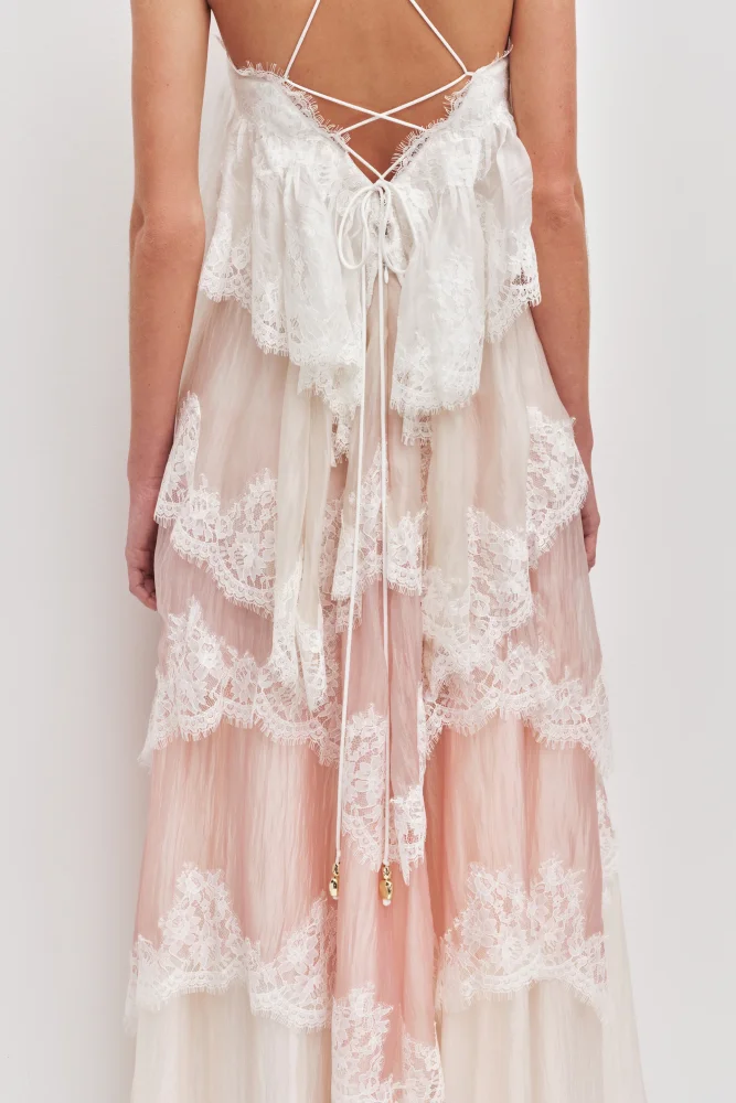 Chiffon Gradient Color Lace Maxi Dress