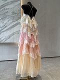 Chiffon Gradient Color Lace Maxi Dress