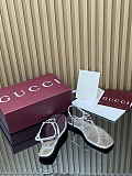 Women's thong sandal with Interlocking G metallic silver leather