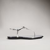 Women's thong sandal with Interlocking G metallic silver leather