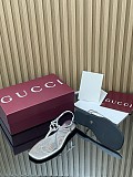 Women's thong sandal with Interlocking G metallic silver leather