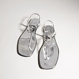 Women's thong sandal with Interlocking G metallic silver leather