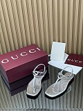 Women's thong sandal with Interlocking G metallic silver leather
