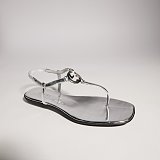 Women's thong sandal with Interlocking G metallic silver leather