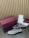Women's thong sandal with Interlocking G metallic silver leather
