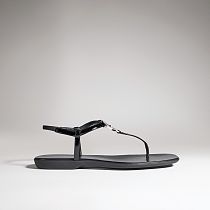 Women's thong sandal with Interlocking G black patent leather