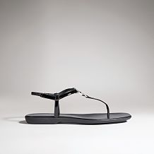 Women's thong sandal with Interlocking G black patent leather