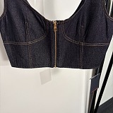 Topstitched Denim Crop Top