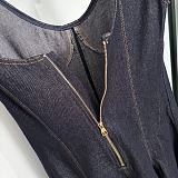 Topstitched Denim Dress