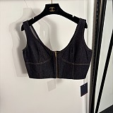 Topstitched Denim Crop Top