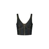 Topstitched Denim Crop Top