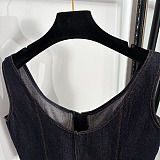 Topstitched Denim Crop Top
