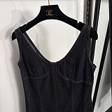 Topstitched Denim Dress