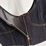 Topstitched Denim Crop Top