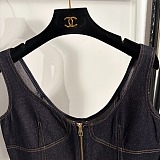 Topstitched Denim Crop Top