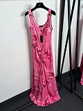 Versace Women's Long Fuchsia Dress with Wave Couture Print
