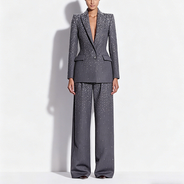 Luxury Heavy Embellished Grey Suit Set