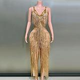 Plunging Neck Fringes Jumpsuit