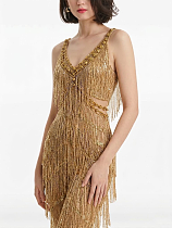 Plunging Neck Fringes Jumpsuit