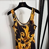 Versace Women's Long Fuchsia Dress with Wave Couture Print