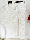 2-Piece Black Floral Lace Blazer and Pants Set
