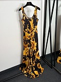 Versace Women's Long Fuchsia Dress with Wave Couture Print
