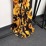 Versace Women's Long Fuchsia Dress with Wave Couture Print