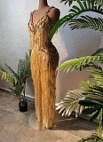 Plunging Neck Fringes Jumpsuit