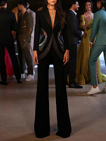 French Vintage Black Lace Slim Fit Tailored Suit