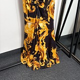 Versace Women's Long Fuchsia Dress with Wave Couture Print