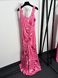 Versace Women's Long Fuchsia Dress with Wave Couture Print