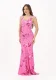 Versace Women's Long Fuchsia Dress with Wave Couture Print