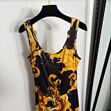 Versace Women's Long Fuchsia Dress with Wave Couture Print