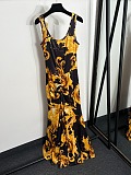 Versace Women's Long Fuchsia Dress with Wave Couture Print