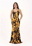 Versace Women's Long Fuchsia Dress with Wave Couture Print