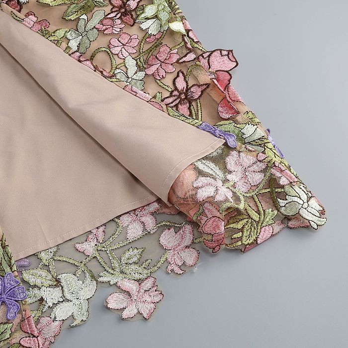 Halter Floral Embroidered Dress Green Pink