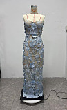 Blue Floral Appliqué  Maxi Dress
