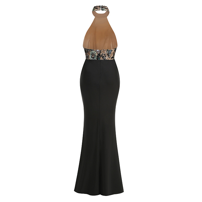 Embroidered Sequinned Floral Maxi Dress