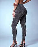 Glossy Metallic Finish Leggings in Black