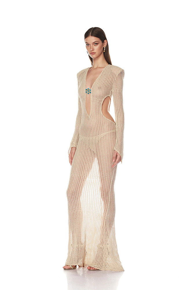 Neutral Crochet Maxi Dress