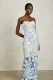 Blue Floral Appliqué  Maxi Dress