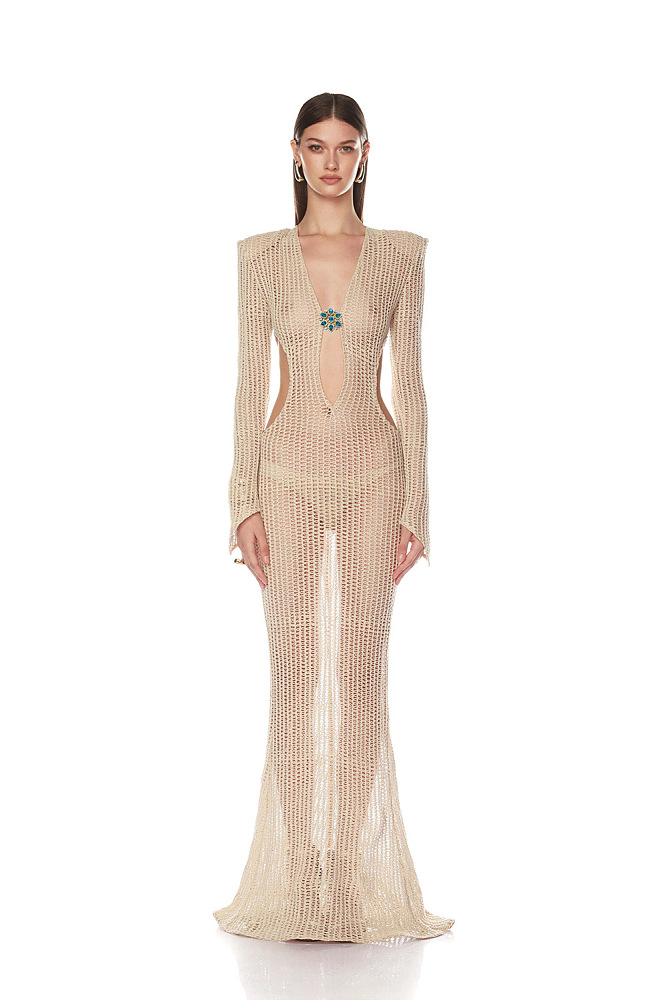 Neutral Crochet Maxi Dress