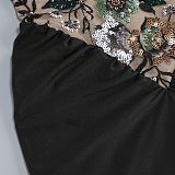 Embroidered Sequinned Floral Maxi Dress