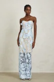 Blue Floral Appliqué  Maxi Dress