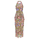 Halter Floral Embroidered Dress Green Pink