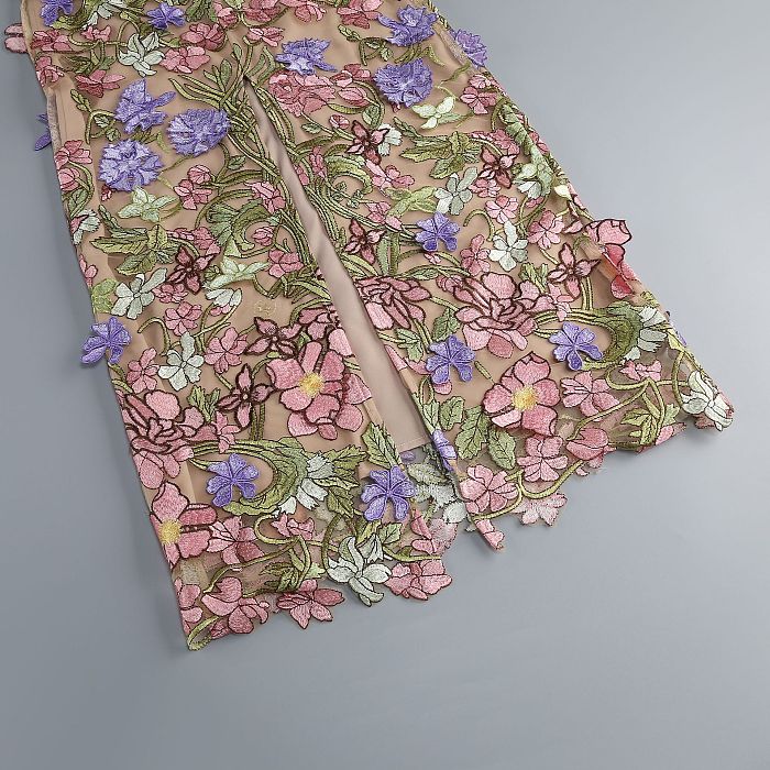 Halter Floral Embroidered Dress Green Pink