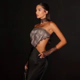 Maxi Dress With Lace Choker And Statement Gloves