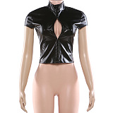 Black Faux Leather Sculpted Top