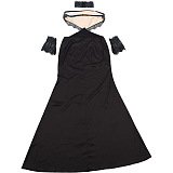 Maxi Dress With Lace Choker And Statement Gloves
