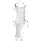 Lace Satin Midi Dress
